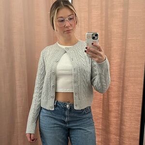 Hollister Light Gray Cable Knit Cardigan